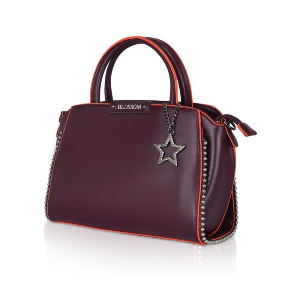 Women's Faux Leather Metal Beads Handbag (Wine Red) - Image 6