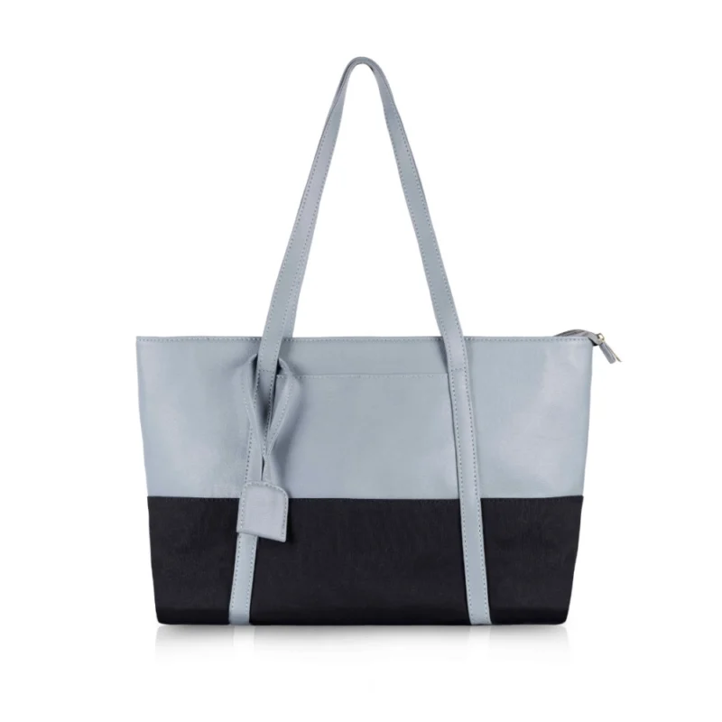 Women's Faux Leather Large Shoulder Zipper Handbag (Light Blue)