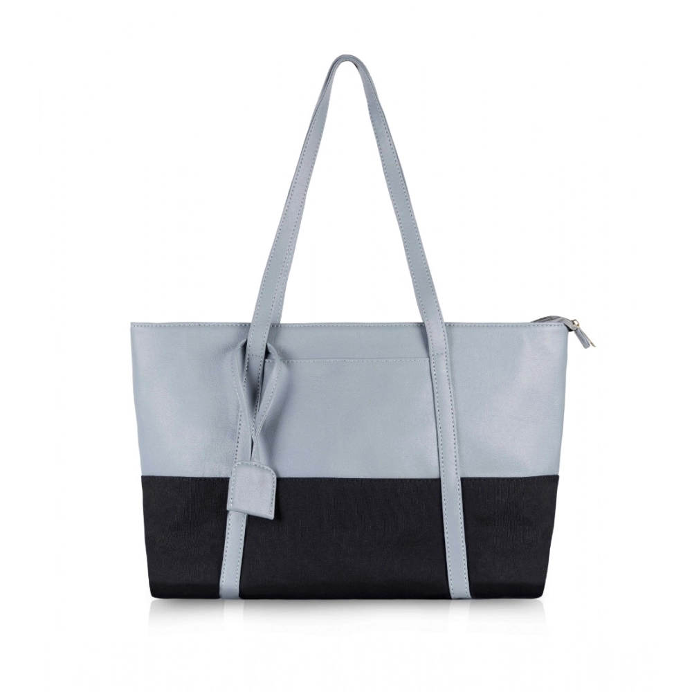 Women's Faux Leather Large Shoulder Zipper Handbag (Light Blue)