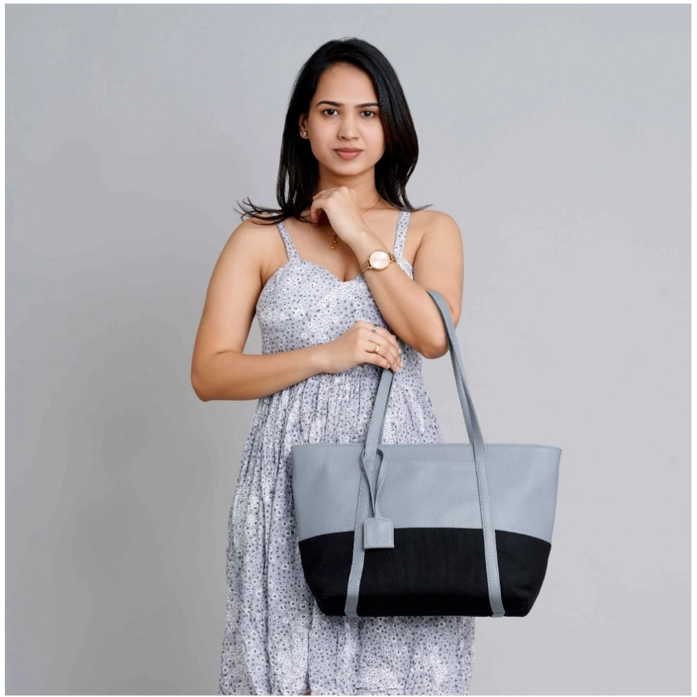 Women's Faux Leather Large Shoulder Zipper Handbag (Light Blue) - Image 2