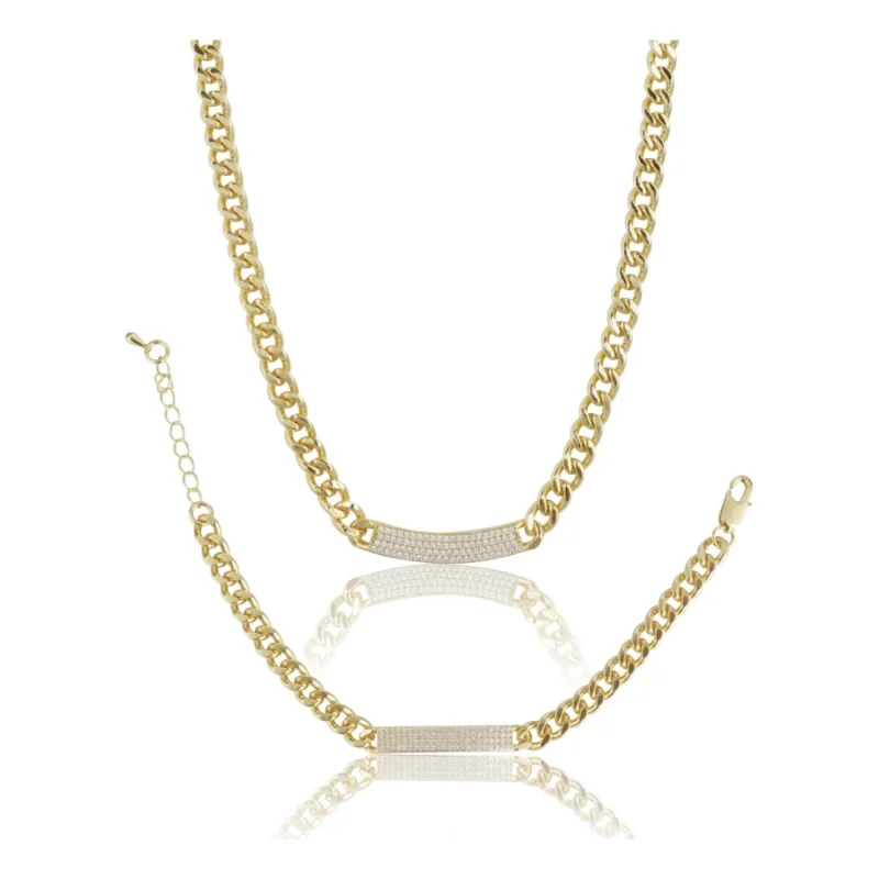 Generic Women's Stainless Steel Gold Polish Polish Hand Bracelet And Necklace (Gold Plated)
