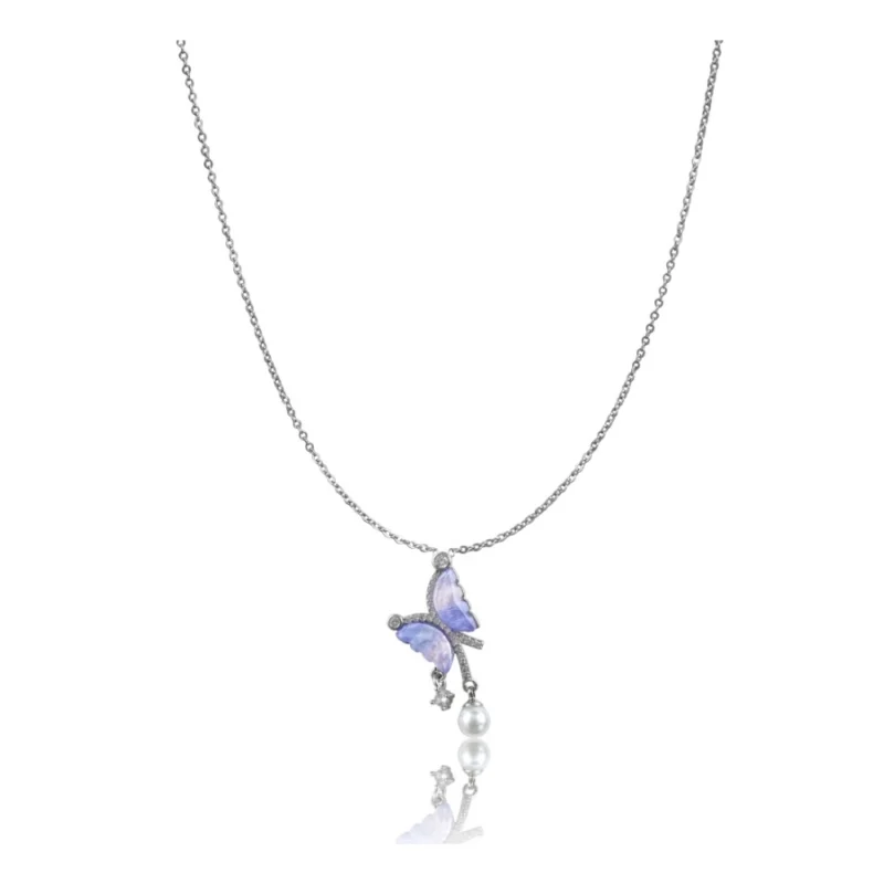 Generic Women's Stainless Steel Butterfly Dailywear Pendent Delicate Chain (Silver Plated)