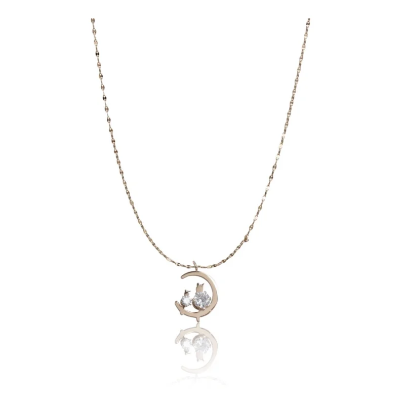 Generic Women's Stainless Steel Moon Pendent Delicate Chain (Gold Plated)