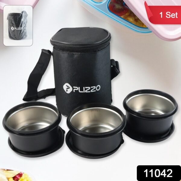 Insulated Stainless Steel Tiffin Lunch Box – 3 Containers with Carry Bag