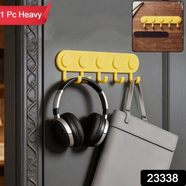 Self-Adhesive Plastic 5-Hook Wall Hanger for Home Storage and Organisation (1 Pc)