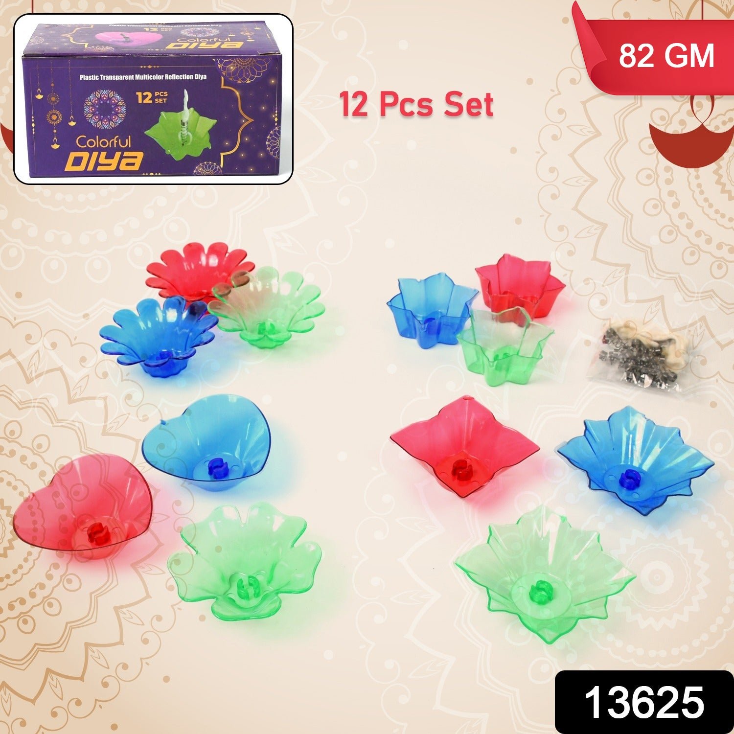 Reflection Diya Set – Colourful Plastic Diyas (12 Pcs) | Indo Glow