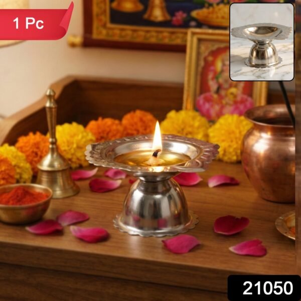 Puja Diya Stand – Stainless Steel Traditional Oil Lamp Holder