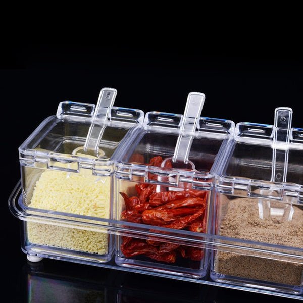 Acrylic Spice Rack – 4-Compartment Clear Seasoning Box | Lunchie Bunchie