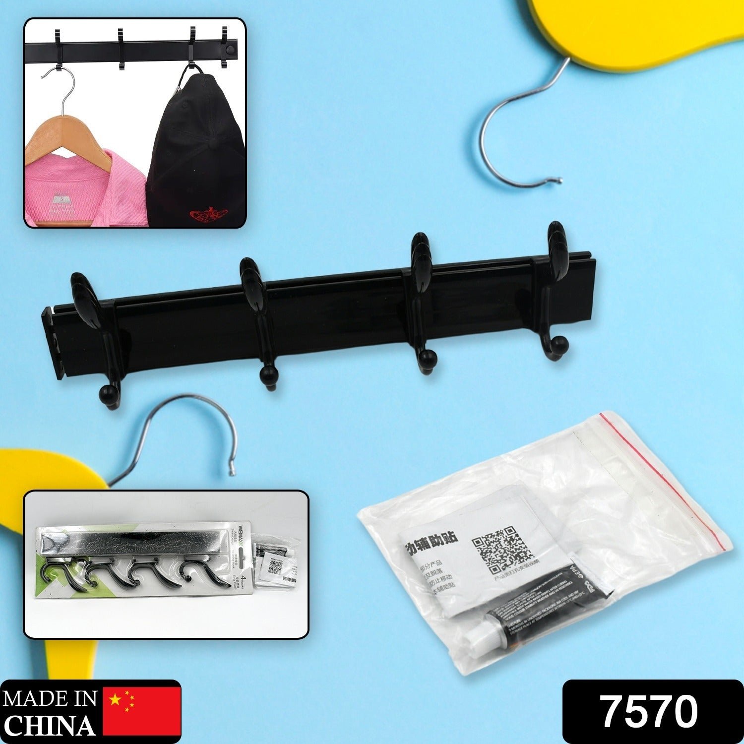 5bc22b69-eb83-4bf0-8e54-9c2efdddf0cc Wall Mount Coat Hanger – 4 Hooks, Damage-Free Eco Adhesive | GlimmerHome