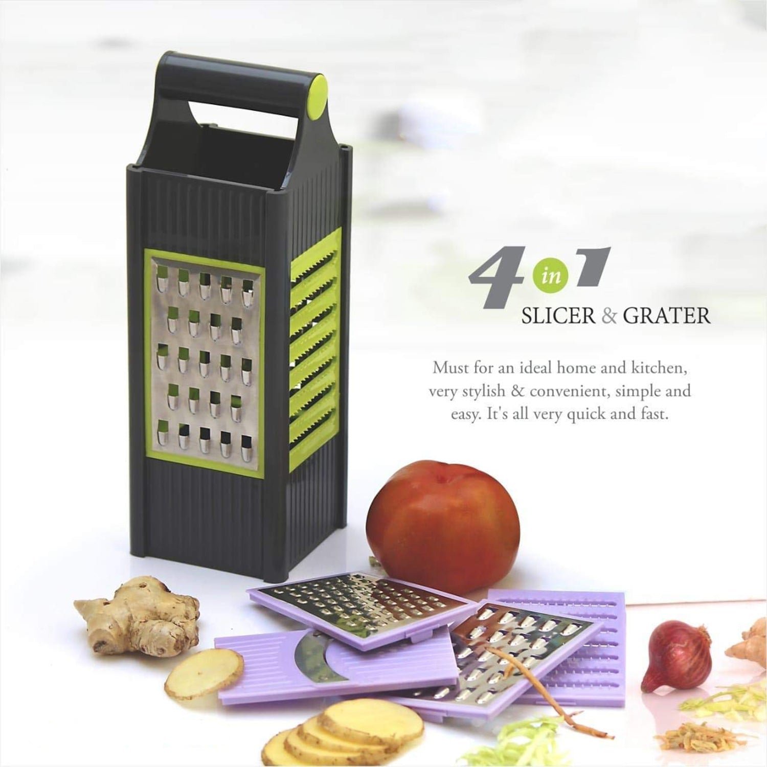 Vegetable Slicer Grater – 4-in-1 Stainless Steel Blades | Quickslice