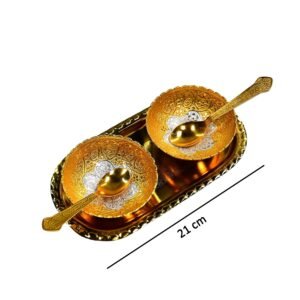 Gold Silver Plated Tray Set – Brass with Bowls & Spoons | Lunchie Bunchie