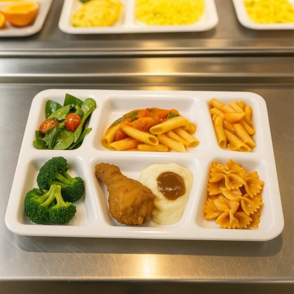 Plastic Multi-Compartment Meal Serving Tray – 6 Sections for Neat Portioning