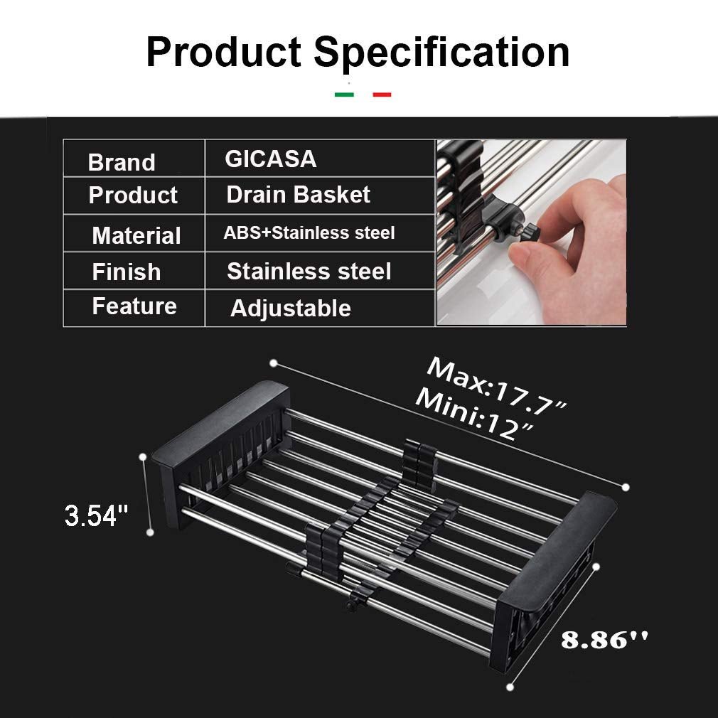 Expandable Dish Drainer – Stainless Steel Over Sink Rack | CookAura