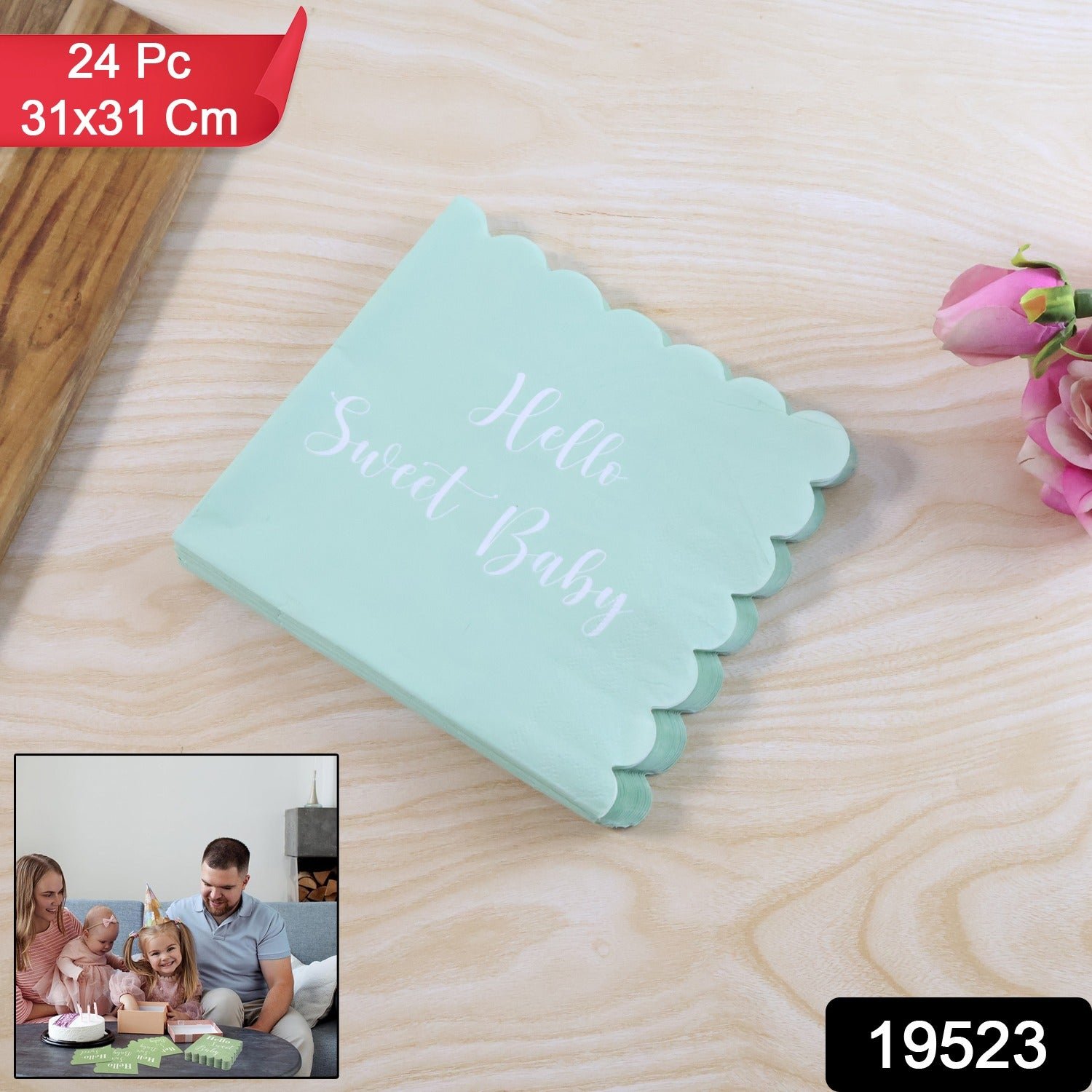 Hello Sweet Baby Party Paper Napkins – Soft Mint Green 24 Pc