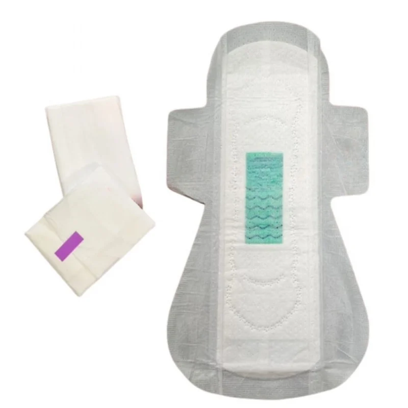 Generic Pack of_12 Pcs Cotton Green wave Anion Sanitary Pads with Wings (White)