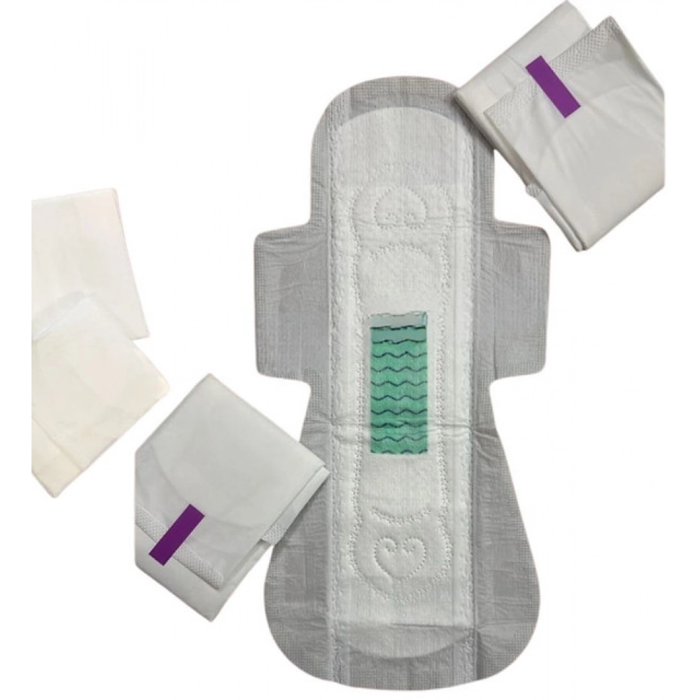 Generic Pack of_12 Pcs Cotton Green wave Anion Sanitary Pads with Wings (White) - Image 4