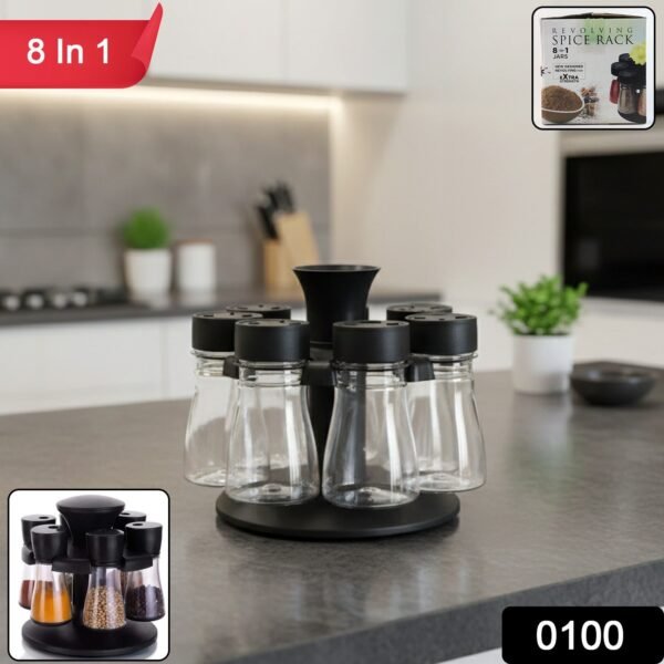 Revolving Plastic Spice Rack – 8 Jars with Rotating Stand