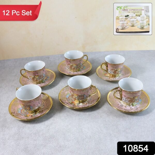 Floral Porcelain Tea Cup and Saucer Set – Elegant Gold Detailing