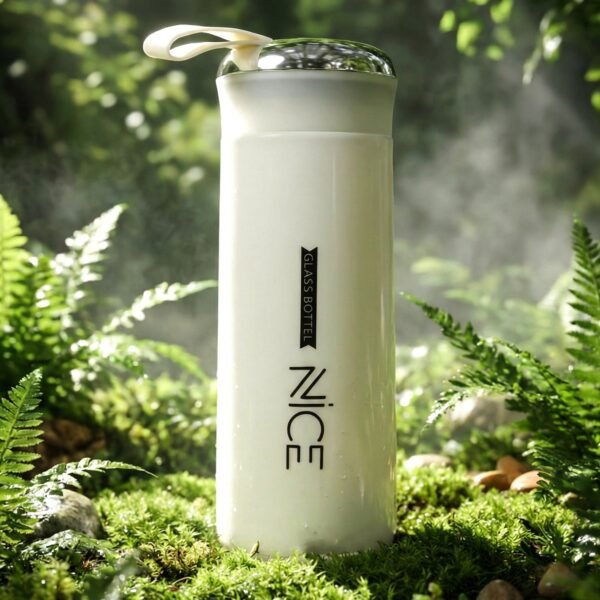 White Glass Water Bottle – Leakproof & Protective Cover 400 ML