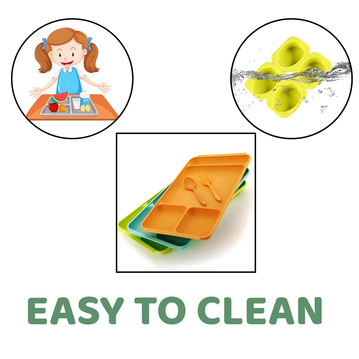 4-Compartment Plate – Plastic Dinner Set with Spoon & Fork |