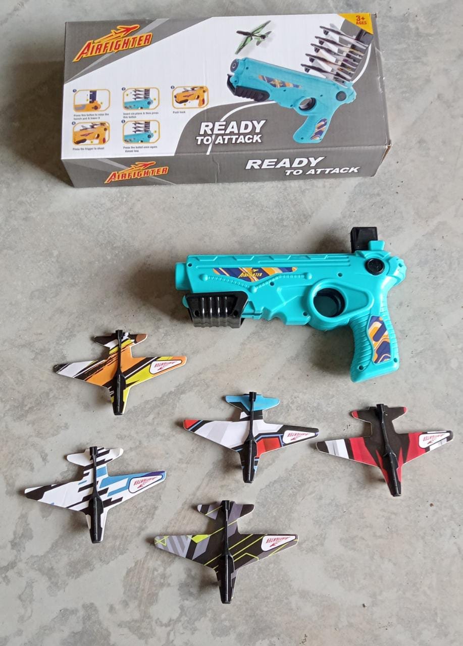 Airplane Launcher Toy – 5 Foam Planes & Gun | Play & Move