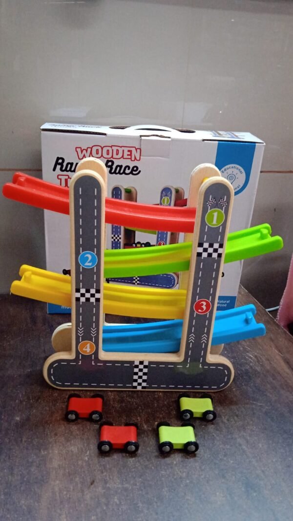Wooden Race Track – 4-Level Car Ramp Set for Toddlers | Action Legion