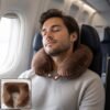 Men's U Shaped Soft Brown Plush Travel Neck Pillow for Head Support (1 Pc)