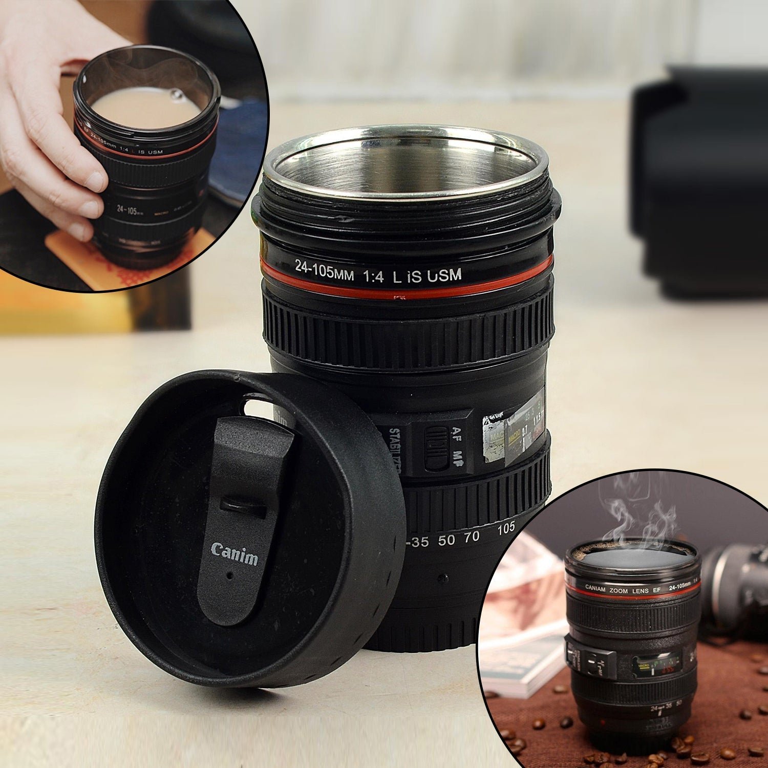 Camera Lens Coffee Mug – Stainless Steel, 350ml | Konvex