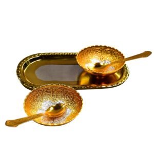 Gold Silver Plated Tray Set – Brass with Bowls & Spoons | Lunchie Bunchie
