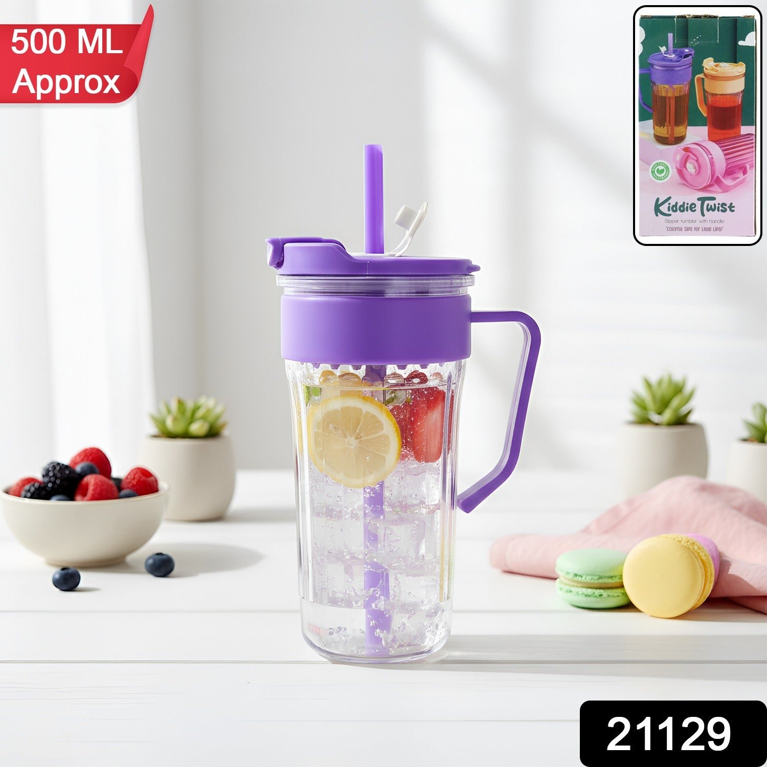 Plastic Tumbler for Kids – Spill-Free 500ml with Straw & Handle