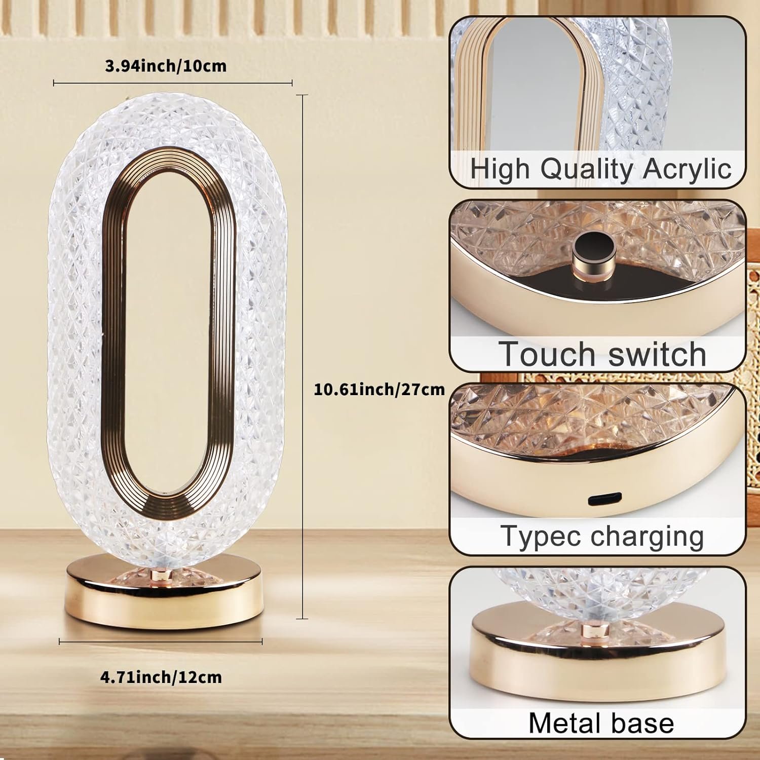 Crystal Table Lamp – 3-Way Dimmable Touch Control | Styleva