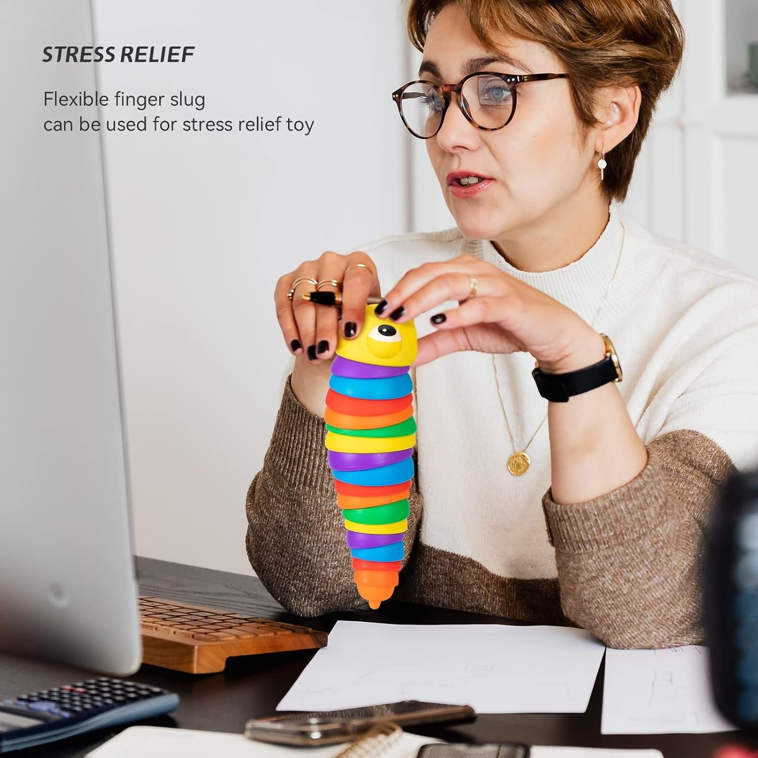 Rainbow Slug Fidget Toy – Stress Relief & Sensory Play | Little Learners