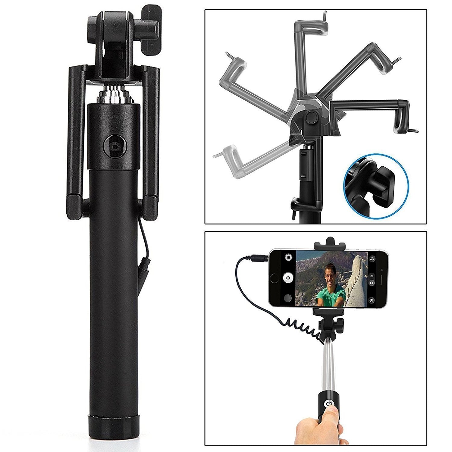 Selfie Stick with Aux Wire – Universal Phone Holder |