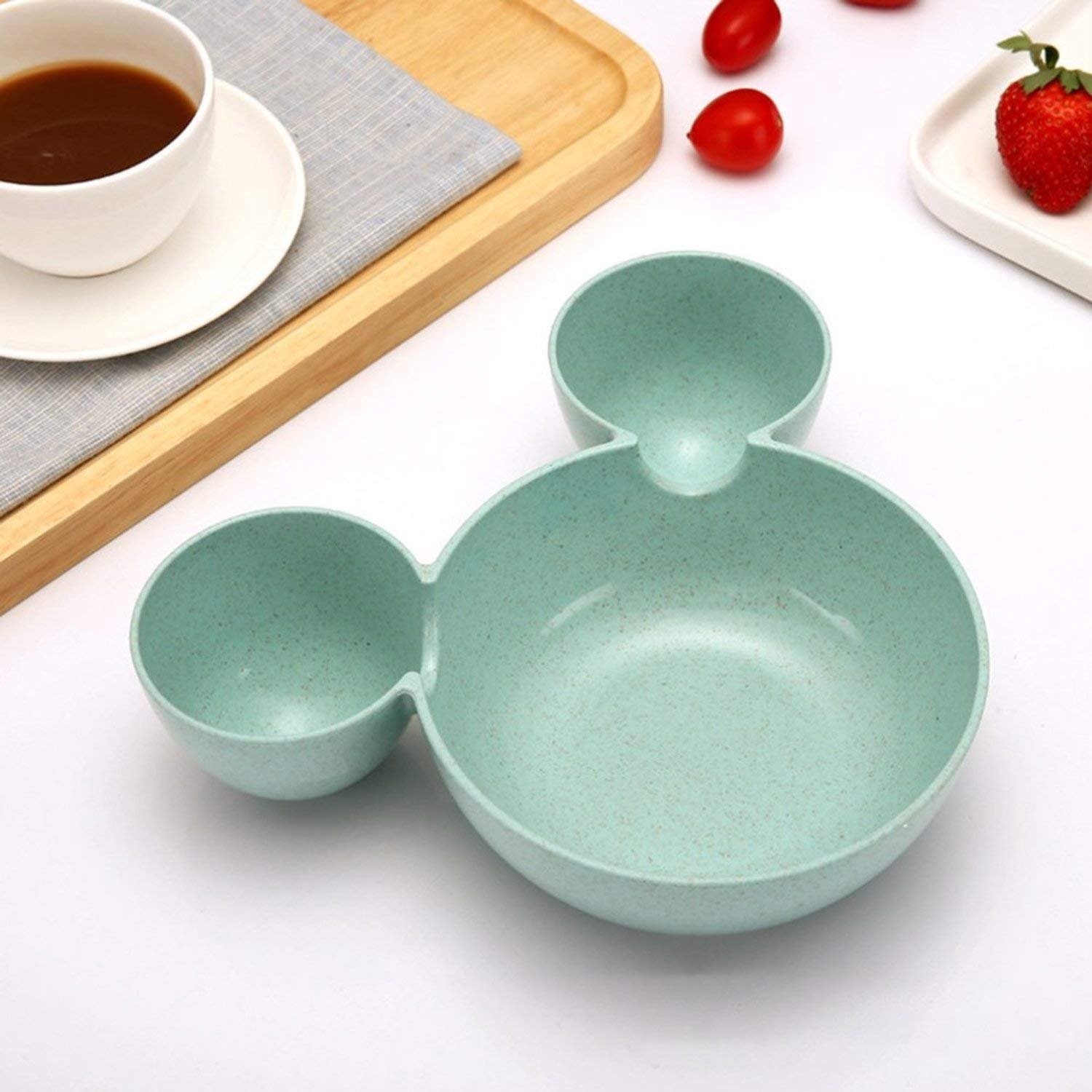 Kids Snack Plate – Mickey Shaped Sectioned Wheat Straw Plate | Baby Ladle