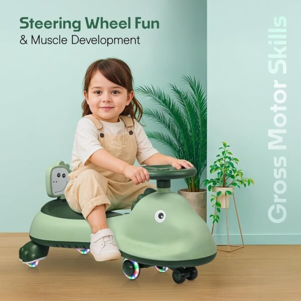 Kids Dinosaur Swing Car Ride On Toy with Music and Steering Wheel (1 Pc)