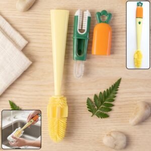3 in 1 Bottle Cleaning Brush – Gentle & Reusable with Silicone Head