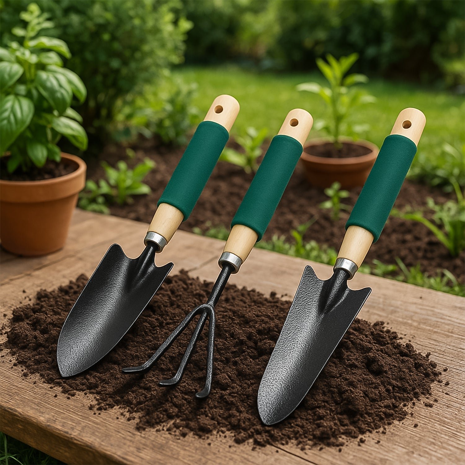 Gardening Tool Set – Heavy-Duty 3-Pc with Wooden Handles | XcelCraft
