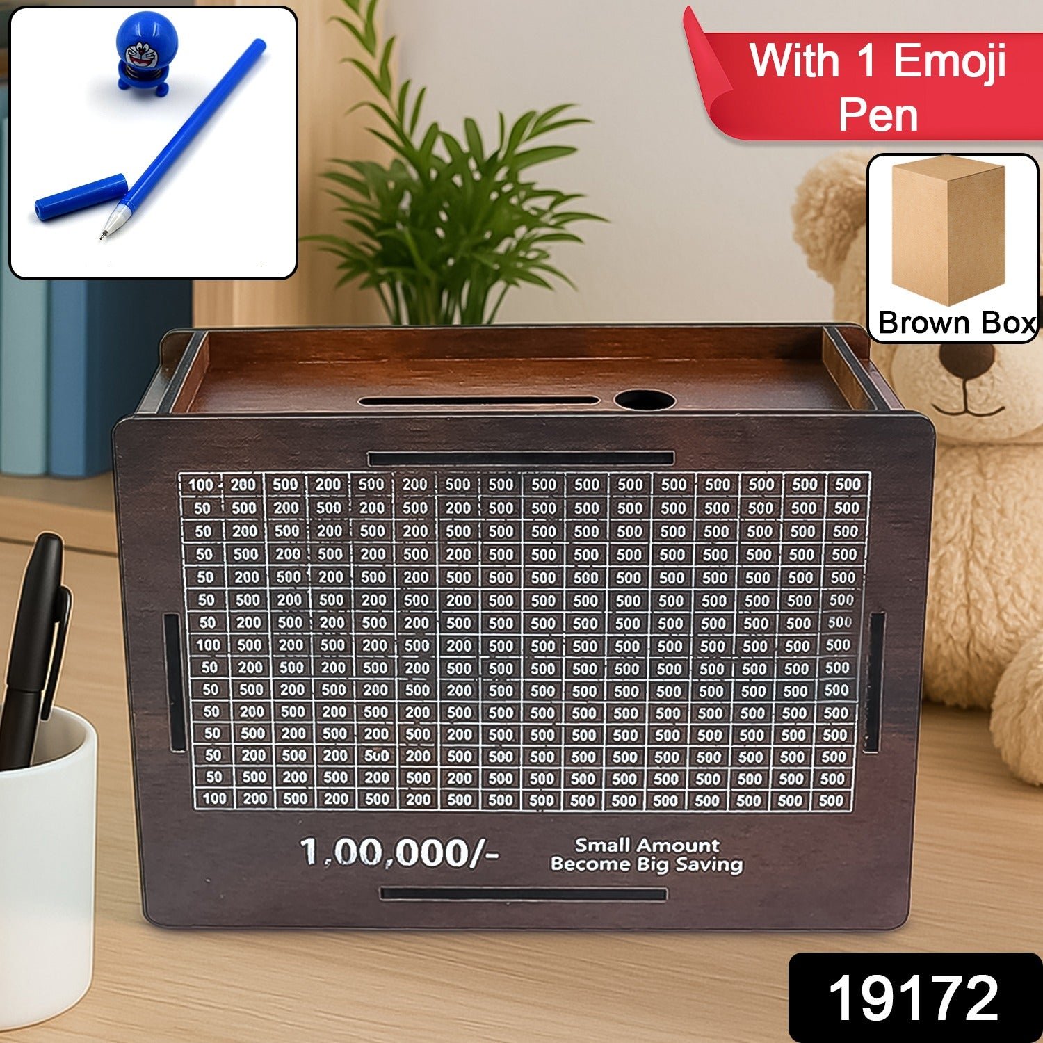 77b65752-3e97-4b23-9e64-bce96e05f8c9 Wooden Piggy Bank – Fun Savings Challenge with Emoji Pan