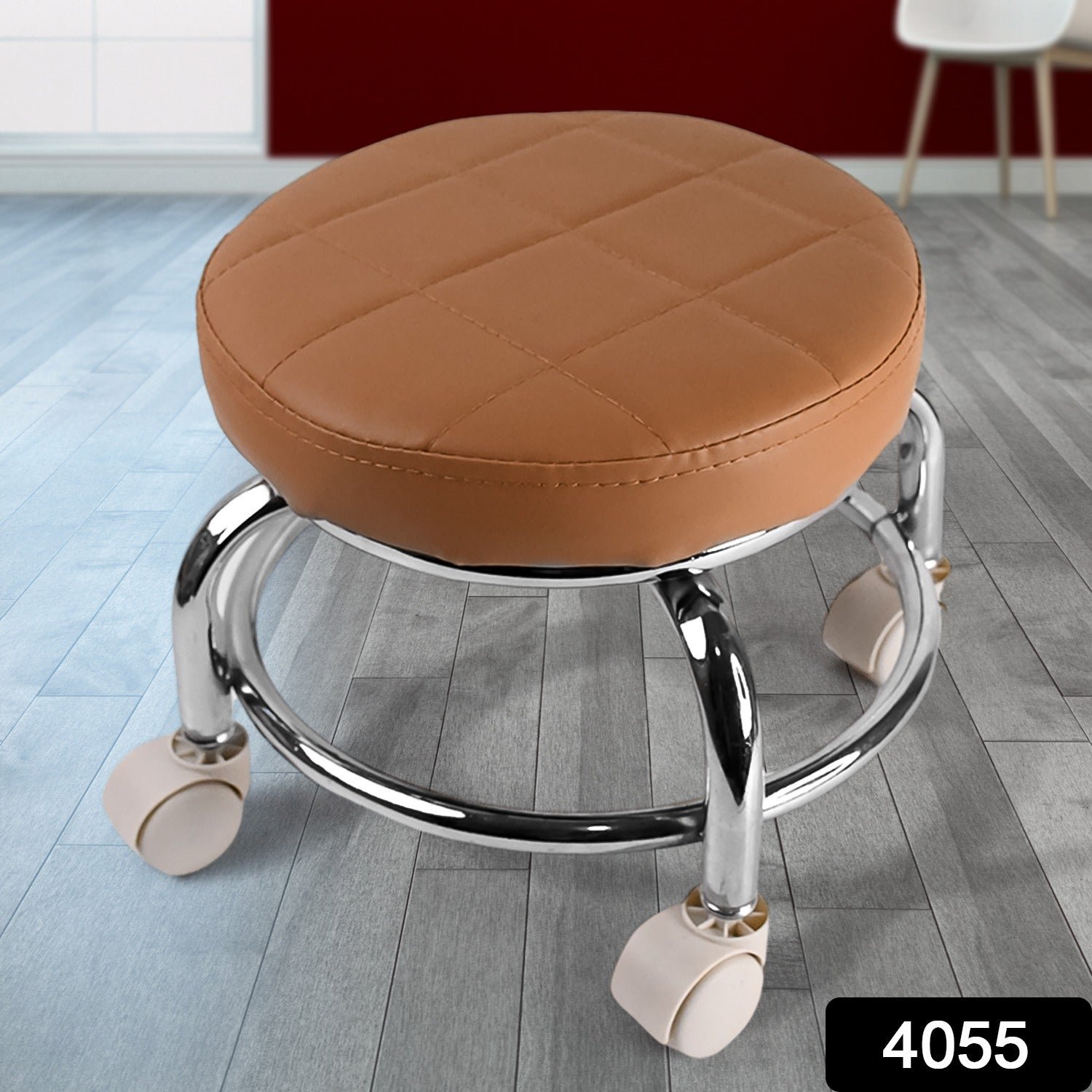 Rolling Stool with Steel Base & Cushioned Seat – Indo Glow