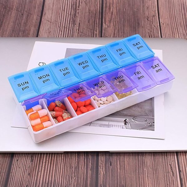 14 Grid AM PM Weekly Pill Box Organizer for Morning and Evening Dose (1 Pc)