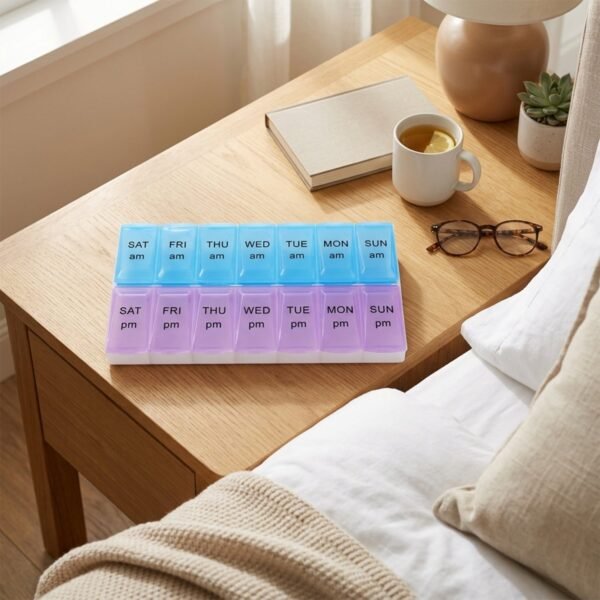 14 Grid AM PM Weekly Pill Box Organizer for Morning and Evening Dose (1 Pc)