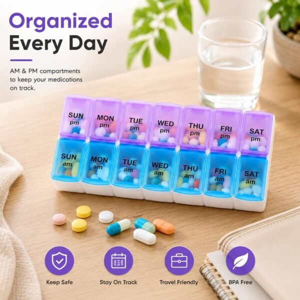 14 Grid AM PM Weekly Pill Box Organizer for Morning and Evening Dose (1 Pc)