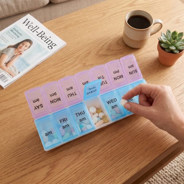 14 Grid AM PM Weekly Pill Box Organizer for Morning and Evening Dose (1 Pc)