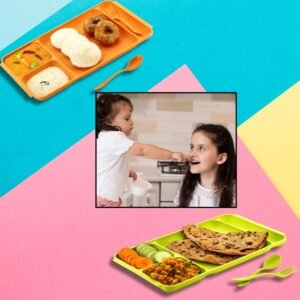 4-Compartment Plate – Plastic Dinner Set with Spoon & Fork |