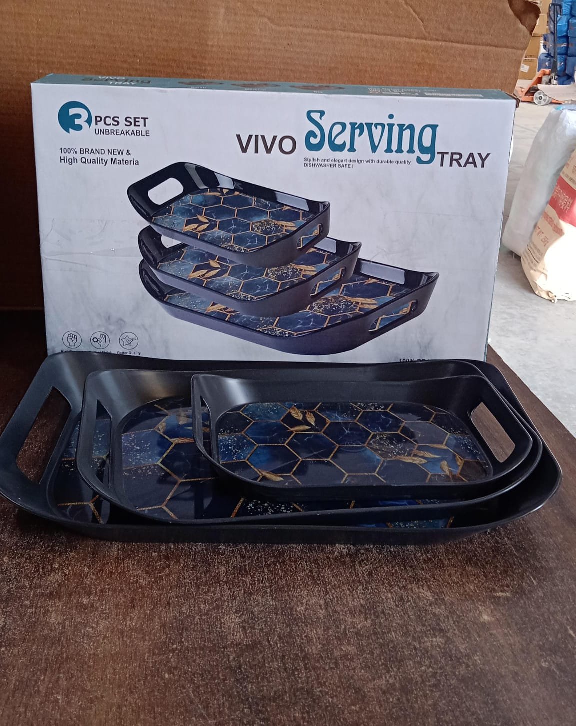 Plastic Serving Tray Set – Elegant Hexagonal 3-Piece Combo