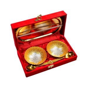Gold Silver Plated Tray Set – Brass with Bowls & Spoons | Lunchie Bunchie