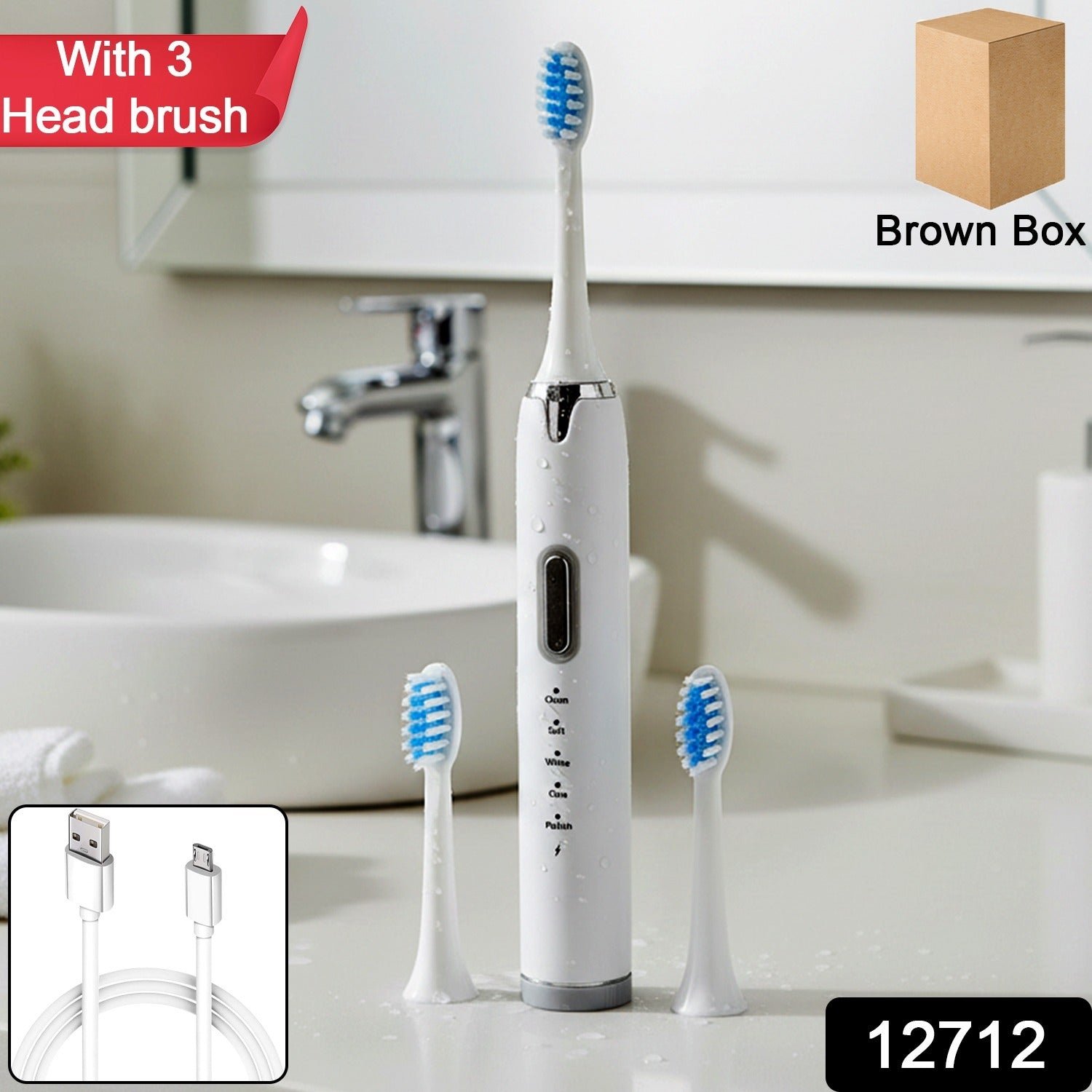 Electric Toothbrush Set – Rechargeable Sonic Cleaner with 3 Brush Heads