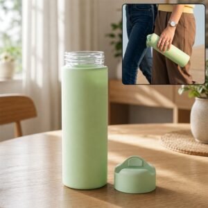 400 ML Glass Travel Water Bottle with Silicone Sleeve for Travellers (1 Pc)