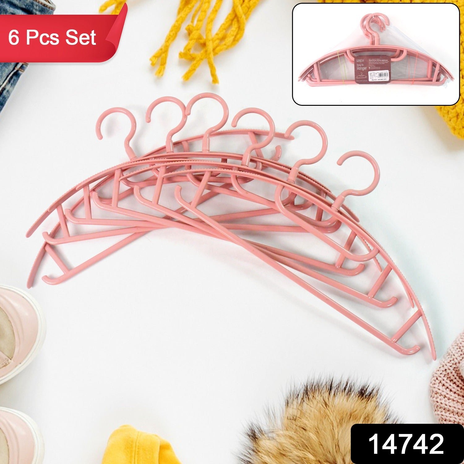 Plastic Cloth Hangers – Set of 6 Durable Non-Slip Wardrobe Organizers