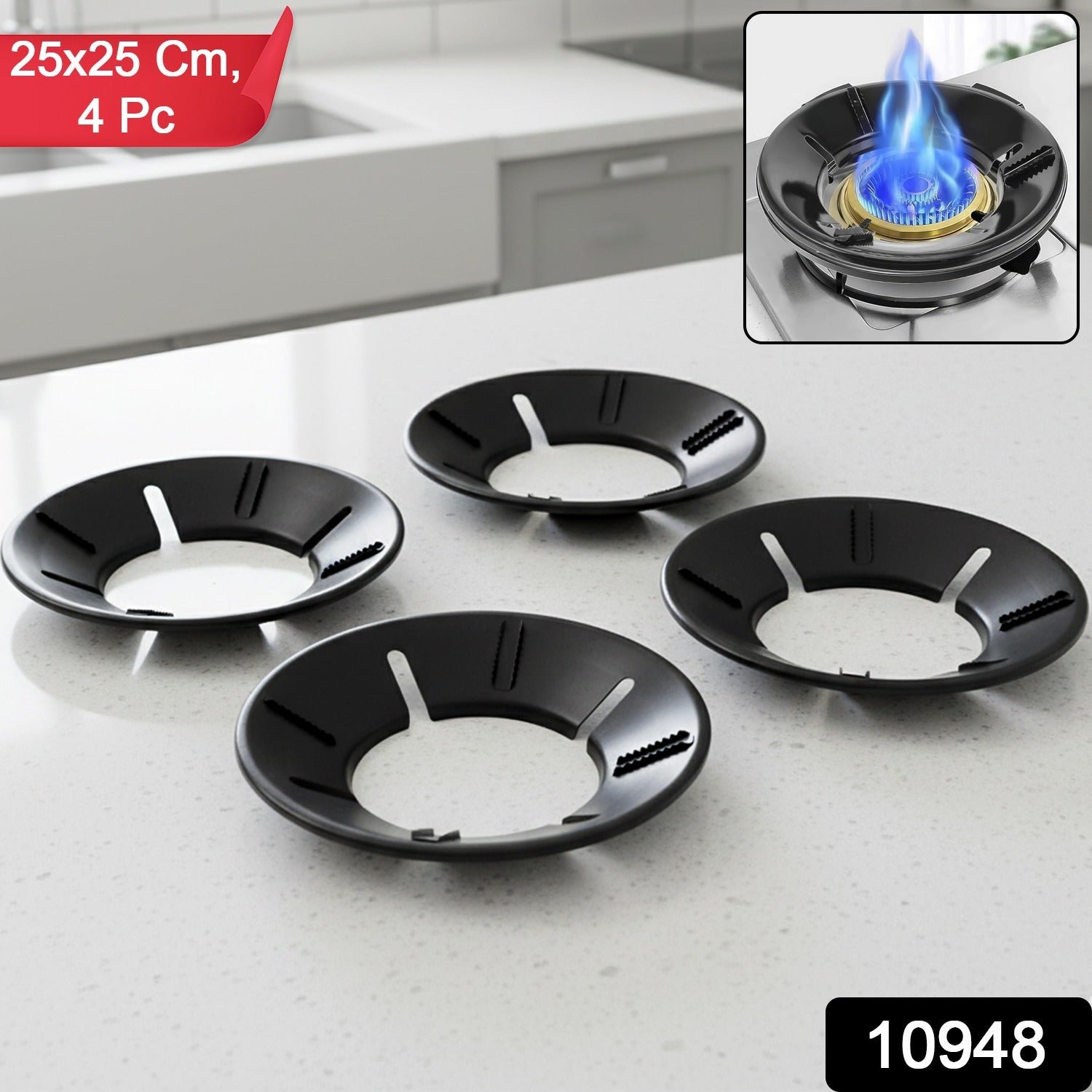 Gas Stove Flame Protector Ring – 4 Pc Set for Efficient Cooking